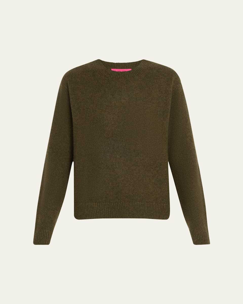 Long-Sleeve Cashmere Drop-Shoulder Crewneck Top